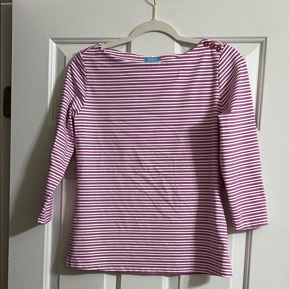 J. McLaughlin Purple and White Wavesong Boatneck Striped Top Size Small